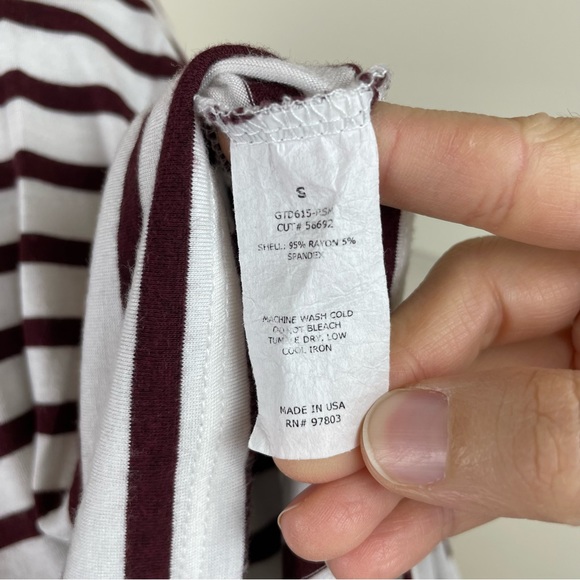 Green Envelope Brown White Stripe Short Sleeve Top Women Small - Picture 7 of 7